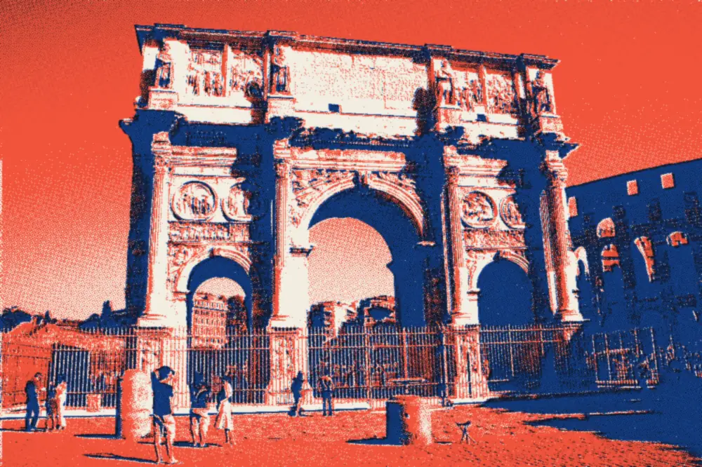 L'Arc de Constantin et le Colisée, à Rome : l'arrivée du marathon olympique de 1960 était jugée sous l'arc