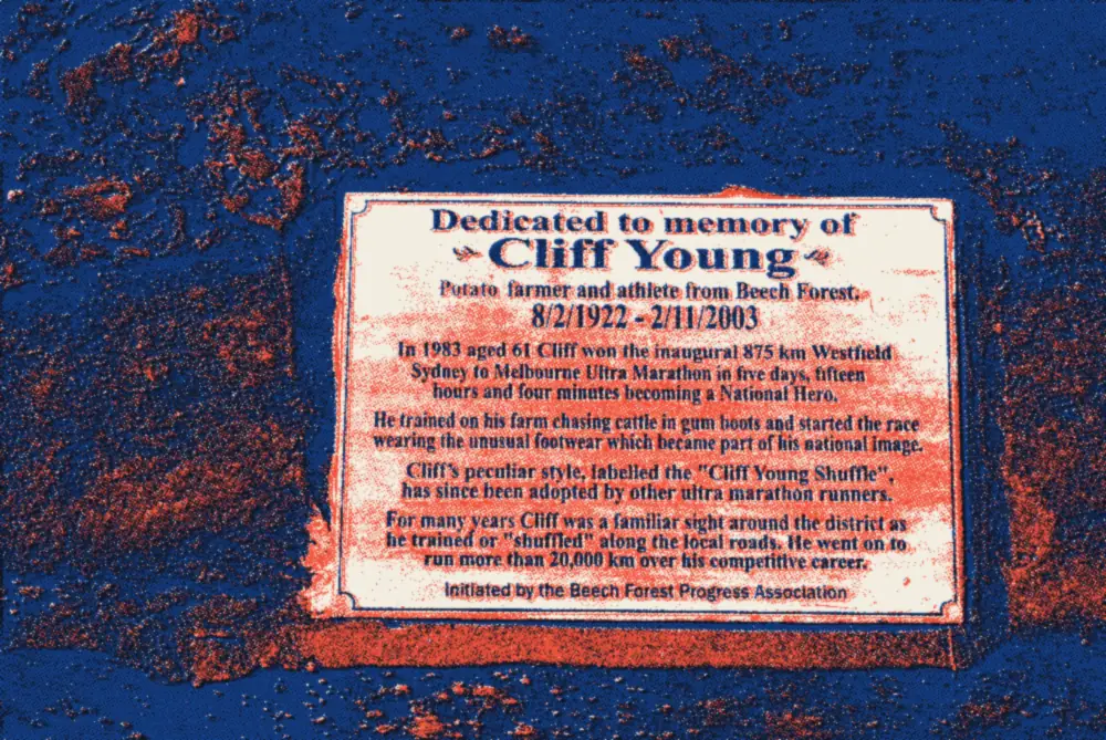 La plaque du mémorial de Beech Forest, qui résume la victoire de 1983