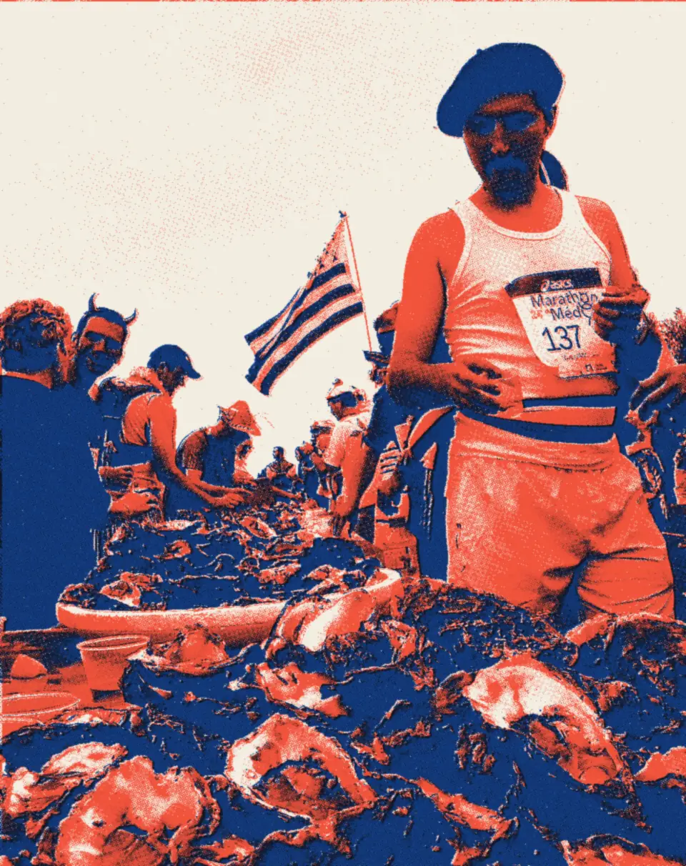 Le ravitaillement aux huîtres du Marathon du Médoc (2008).