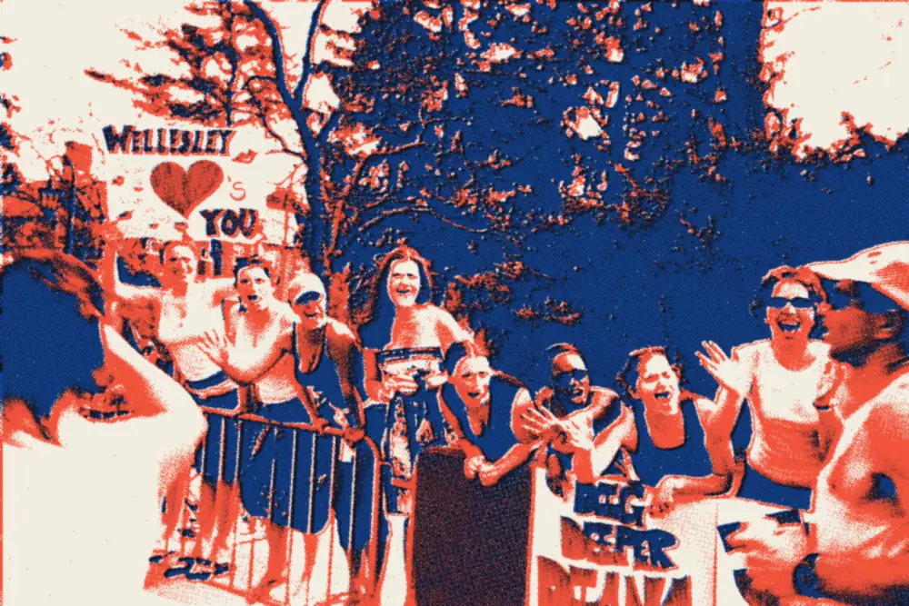 Le « scream tunnel » du Wellesley College pendant le marathon de Boston, le 18 avril 2005
