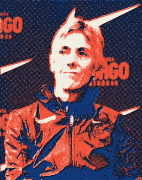 Joan Benoit avant le marathon de Chicago, en 2008